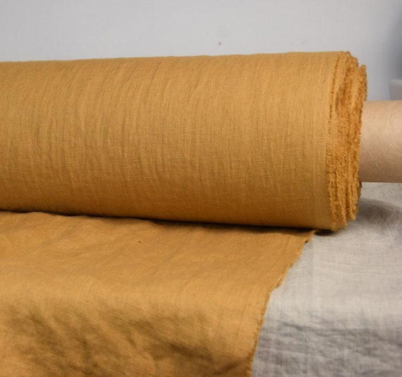 Linen Fabric - "Gloria Spicy Mustard", 200gsm (6oz), 100% Pure Linen, Rich Mustard Brown Shade, Soft & Washed, Linen by the Yard, IN STOCK!