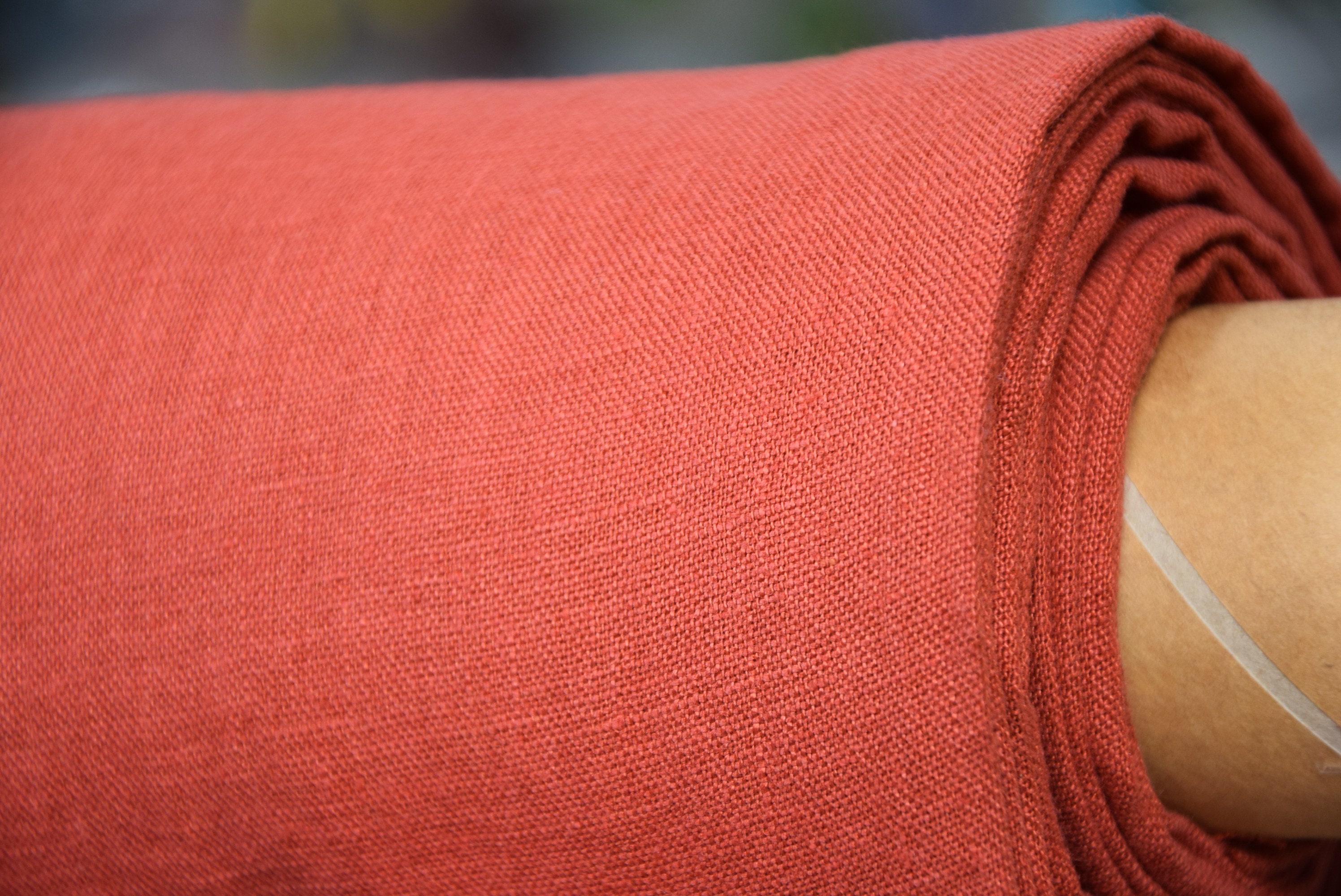 Pure 100 linen fabric Gloria Orange Rust 190gsm. Red