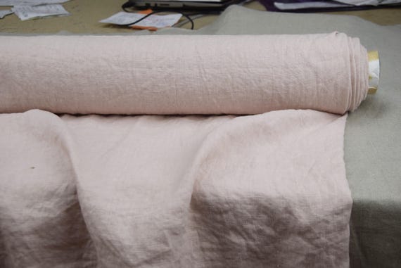 100% Linen Fabric Gloria Soft Pink 200gsm (aprox.6oz/yd2). Washed, Naturally Creased, Pre-shrunk. High Quality, By the Yard/Meter.