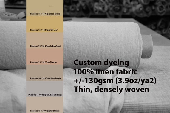 CUSTOM DYEING 100% linen fabric AURA 130gsm (3.80oz/yd2). Thin lightweight. Light brown Sand Taupe Pantone colors No 27.