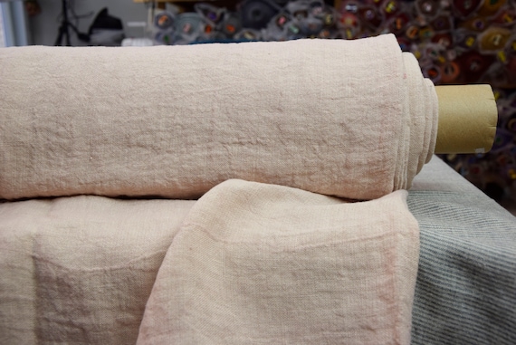 Linen fabric Julia Bleached Sand 210gsm(6.2oz/yd2). Pantone 13-1008 light shade gray-brown, warm beige yellow orange undertones. IN STOCK.