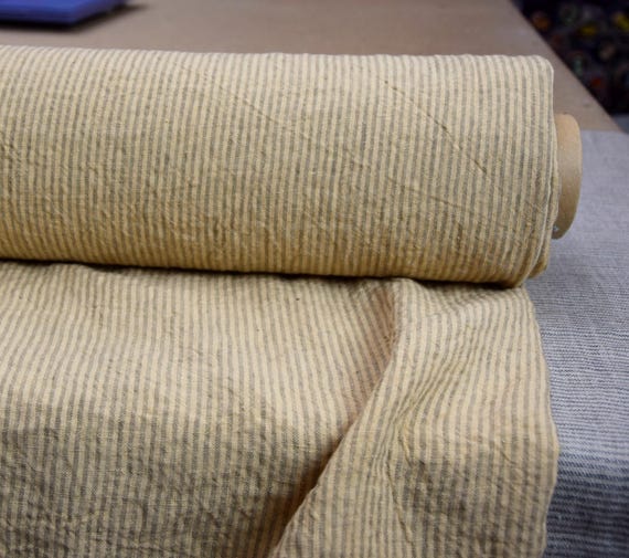 Linen Fabric "Elba Tender Peach Candy Stripe", 100% Linen, 200gsm/6oz, Premium OOAK Linengraphy design, Wrinkled, Pantone 12-0912, IN STOCK!
