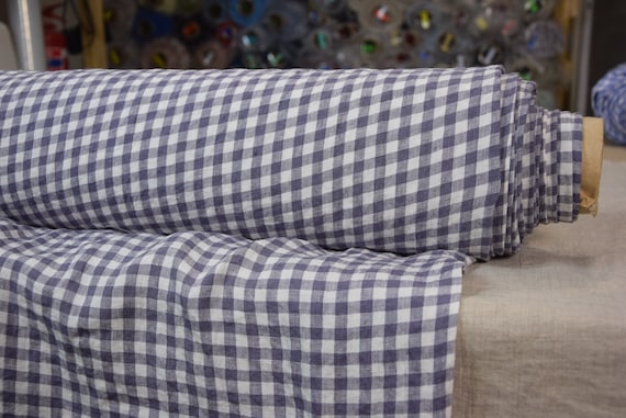 Temporarily OUT OF STOCK. Pure 100% linen fabric Aurora Amethyst Shadow Gingham 165gsm. 8mm checks. Breathing and pleasant to touch.
