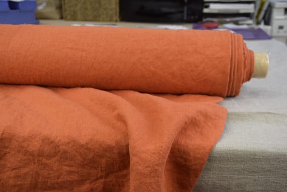 Pure 100% linen fabric Gloria Festive Orange. Medium weight 200gsm/6oz-ya2.  Deep Orange. Eco friendly, Sustainable. By the Yard.