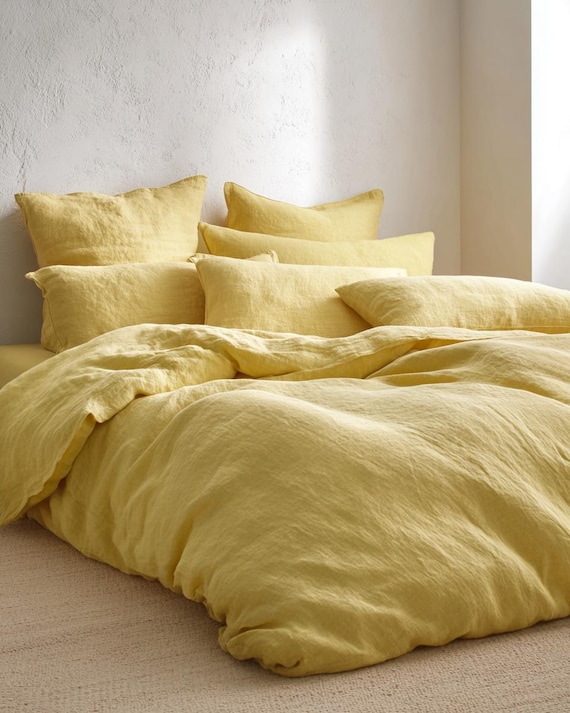 Linen Duvet Cover 100% Stone Washed Linen, Yellow Bedding, Handmade Linen Duvet Cover, US EU Sizes, Custom Size Bedding, SUNNY collection.