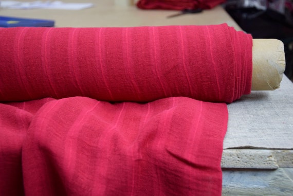 Linen/cotton fabric "Adriana Red" 90gr/m2 (2.6oz/yd2). Soft thin semi-sheer fabric. Stonewashed. Pantone Viva Magenta. IN STOCK.