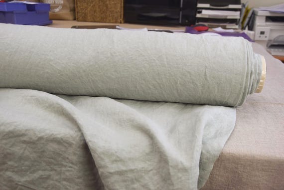 100% Linen Fabric Augusta Green Ash, Soft & Densely Woven, Medium Weight 175gsm (5oz), Softened, Washed, Sage Green, By the Yard or Meter.