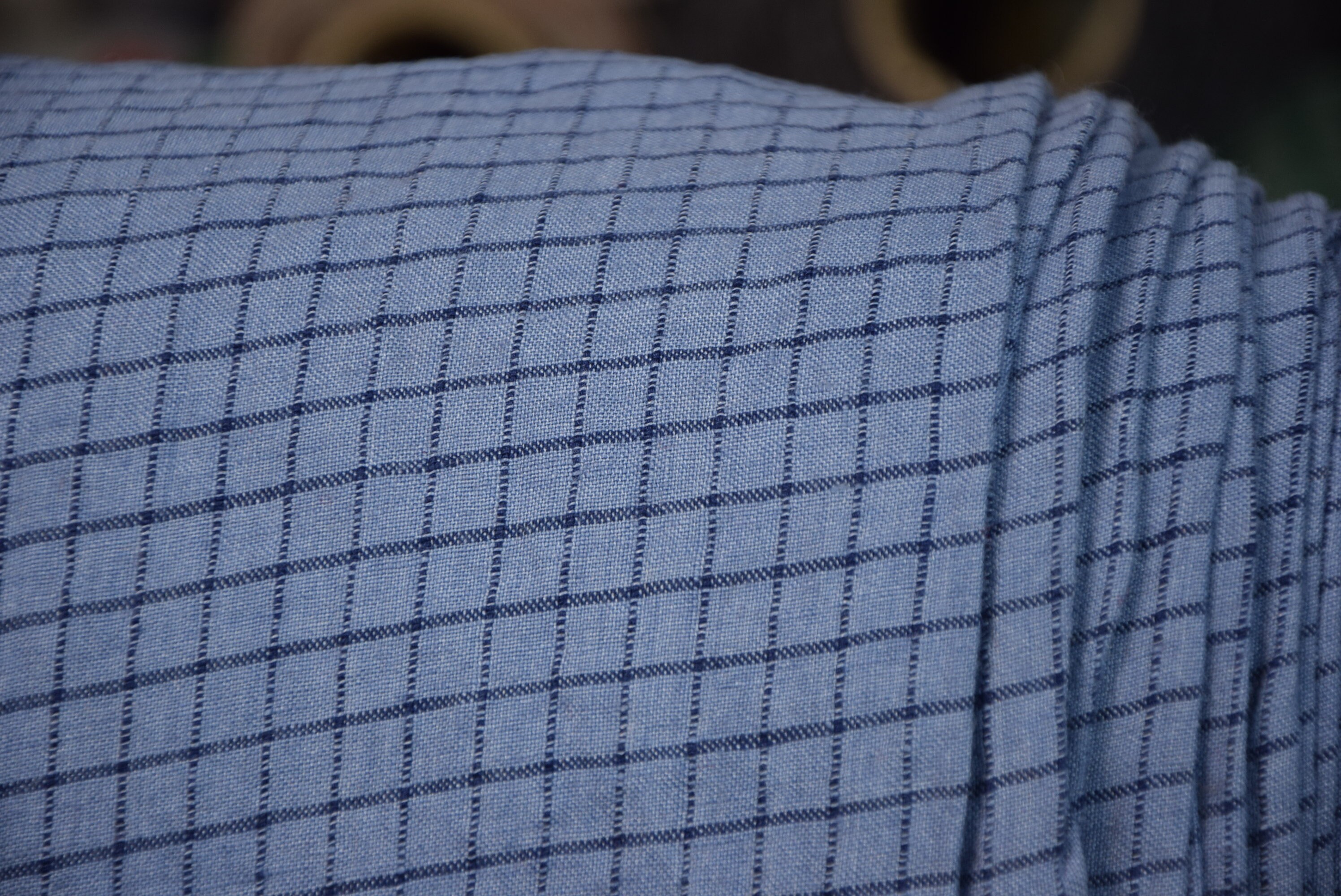 Pure 100 Linen Fabric Aurora Blue Graph Check 165gsm Dark