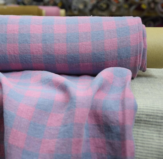 Linen Fabric - "Stella Pink/Turquoise Gingham", 2cm Check, 190gsm (5.7oz), 100% Pure, Softened! OUT OF STOCK.