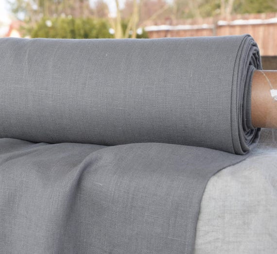 Linen fabric, Pure 100%, "Luna Slate Gray" 290gsm. Medium darkness gray. Heavyweight, pre-washed, densely woven. IN STOCK. Clearance!