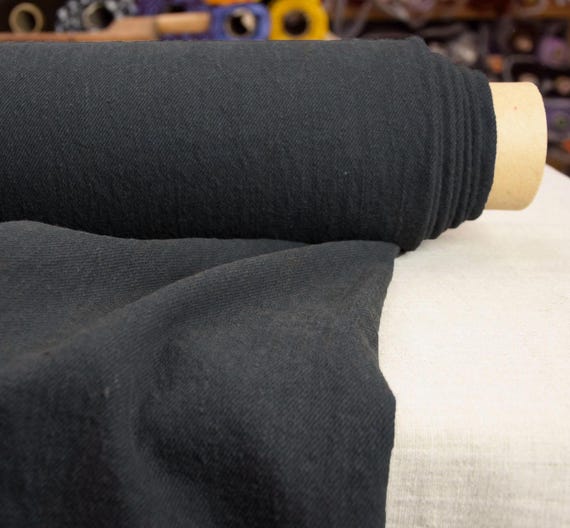 Pure linen fabric "Ramona Black" 460gsm (13.6oz/yd2). Eco-friendly heavyweight thick material. Upholstery.  100% linen. IN STOCK.