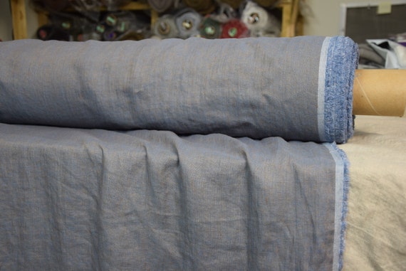 Linen Fabric for Clothing Sewing "Margarita Tanned Azure" 200gsm(6oz/yd2). Blue Melange. Pre-shrunk, by the Yard/Meter. IN STOCK!