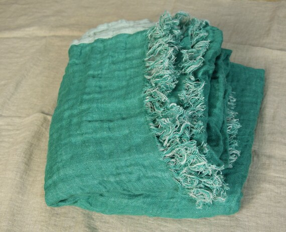 Throw blanket Vita Florida Green. Dimensions 2.00mx1.40m (79"x55"). 5cm (2") fringles. Fluffy double-faced, two sided. Softened.IN STOCK.