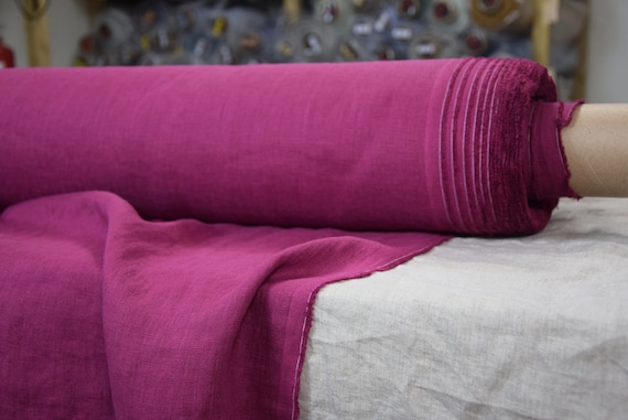 Pure 100% linen fabric "Gloria Purple Wine" 200gsm (5.90oz/yd2). Washed-softened. Deeply saturated, strong bright purple color. WHOLESALE.