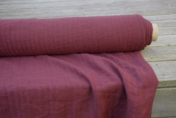Pure 100% linen fabric Sigma Beetroot Red Herringbone 230gsm(6.80oz/yd2). Washed-softened. Pre-shrunk. Extra soft.