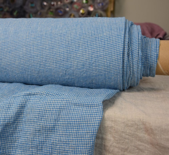 Blue Mini Check Linen - "Aurora Gingham", 160gsm, 100% Linen, Soft Blue/Flax, Lightweight, Breathable, OUT OF STOCK - Custom Orders Welcome!