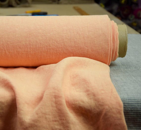 Linen Fabric "Gloria Peach Quartz" 100% Pure, 200gsm (5.9oz/yd2), Pantone 13-1125, Pre-Shrunk & Eco-Friendly! Made to order! IN STOCK!