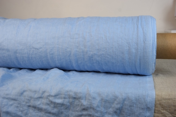 WHOLESALE. Pure 100% linen fabric Gloria Little Boy Blue 200gsm (5.90oz/yd2). Saturated deep azure sky blue. Pre-shrunk, pre-washed.