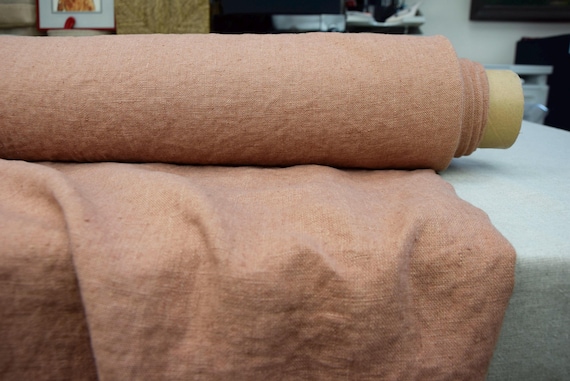 100% Linen Fabric "Luna Bisquit Brown" Heavyweight 290gsm/9oz. Premium Stylish Creased Drapy Linen Canvas. Light Brown. Preshrunk. IN STOCK!