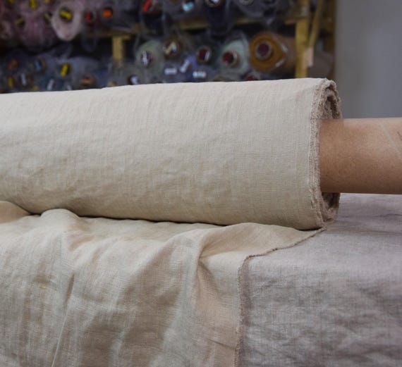 Pure 100% linen fabric "Gloria Beige" 200gsm (5.90oz/yd2). Middle weight, dense, washed-softened. WHOLESALE.