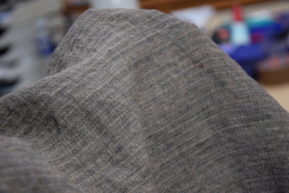 Pure 100% linen fabric Margarita Taupe Melange with Tan Stripe 200gsm(5.90oz/yd2). Brownish-gray similar to greige, mocha. OUT OF STOCK.