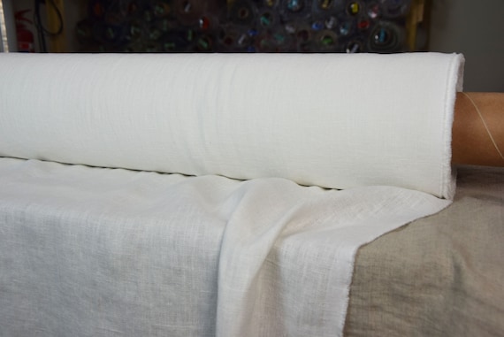 Linen Fabric "Nata Off-white". Quite heavy 250gsm (7.4oz/yd2), Densely Tightly Woven, Washed, Soft, Preshrunk. High Quality. IN STOCK.