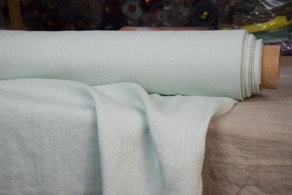 Natural Linen Fabric - "Nata Pale Mint" Softened & Washed, Heavyweight 250gsm (7.3oz), Densely Woven, Beautiful Texture, IN STOCK!