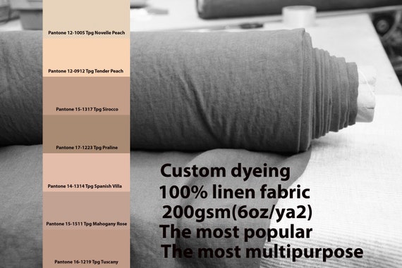CUSTOM DYEING 100% linen fabric 200gsm (6oz/yd2). Gloria - the most popular linen fabric. Pantone Peach Rose Brownish Clay pallette No 16.