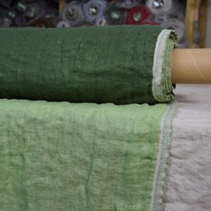 Premium Double-Faced Linen Fabric- &quot;Vita Nature Moss Green&quot;, Fluffy, Two-Sided, 230gsm (6.8oz), Soft & Washed, Gorgeous Feel, IN STOCK!