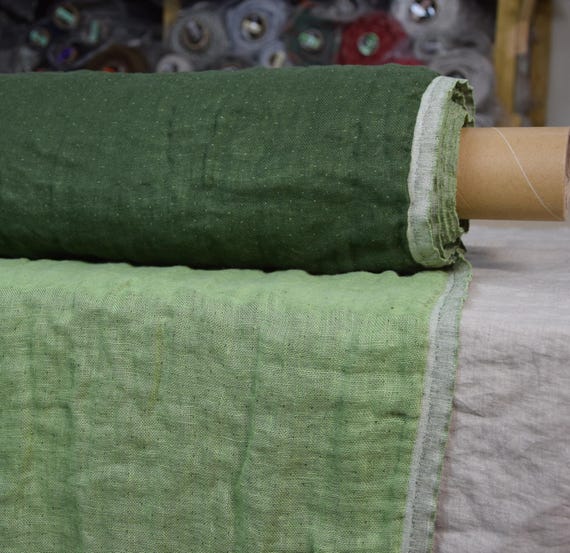 Premium Double-Faced Linen Fabric- "Vita Nature Moss Green", Fluffy, Two-Sided, 230gsm (6.8oz), Soft & Washed, Gorgeous Feel, IN STOCK!
