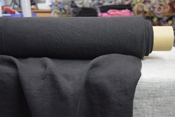 Linen Fabric "Carolina Blackened Brown" 280gsm. Twill weave. 100% Linen. Softened-washed. Very dark brown, almost black. IN STOCK.