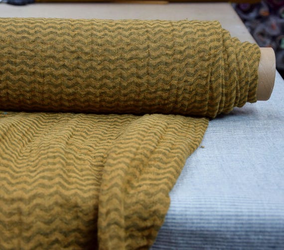Naturally Creased Brown Linen "Delta Ochre-Chevron", Earthy Orange-Bronze Hues, 140gsm/4.15oz, High-Quality Texture, Ready to Sew, IN STOCK!