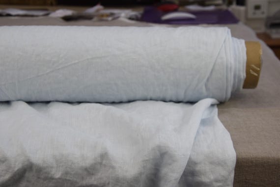 100% Linen Fabric Aura Ice Blue. Lightweight 130gsm/3.8oz-ya2. Densely Tightly Woven Opaque Prewashed Soft Naturally Crinkled. By the yard.