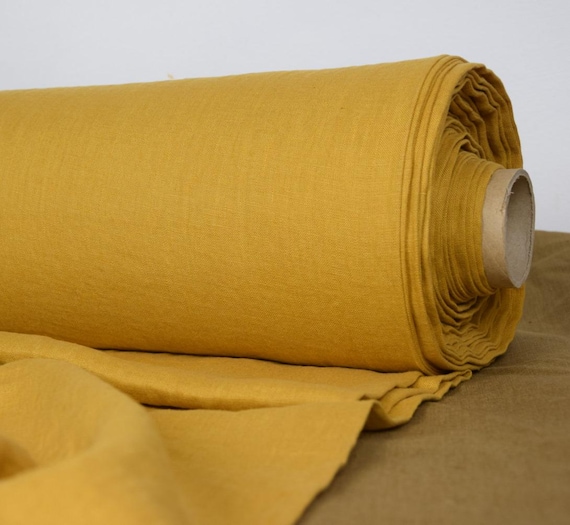 Linen Fabric "Gloria Amber", 190gsm (5.6oz), Honey Mustard Yellow Prewashed Soft, 100% Pure, Premium, For Summer Projects! OUT OF STOCK!
