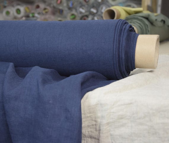100% linen fabric Gloria Symphony Blue 200gsm (6oz/yd2). Bold saturated blue-indigo color. Washed-softened. Widht 145cm (57"). IN STOCK.