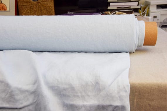 Pure Linen Fabric "Aura Celeste Blue". Lightweight 125gsm/3.7oz, Premium Lithuanian 100% Linen. Stonewashed. For Summer clothing. IN STOCK.
