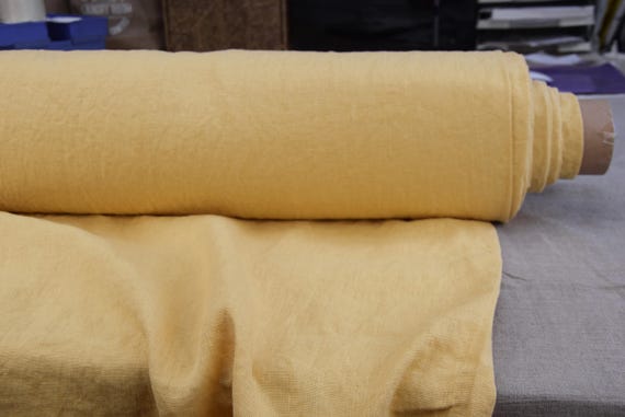 Pure Linen Fabric Gloria Golden Mustard 200gsm/6oz Washed Soft Naturally Crinkled Yellow. For Sewing Apparel & Home Decor By the Yard/Meter.