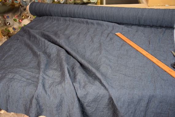 Softened Linen Wool Blend Fabric, Medium Weight Navy Blue Linen