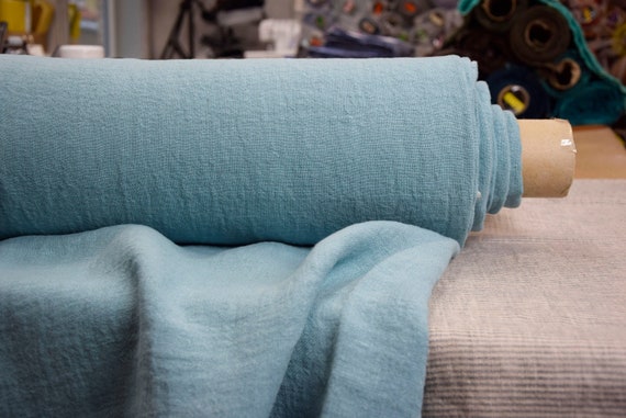 Pure 100% linen fabric Julia Duck Egg 210gsm(6.20 oz/yd2). Very soft. Sophisticated green-blue color. Temporarily OUT OF STOCK.