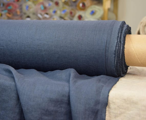 Linen Fabric "Aura Blue Shadow" 125gsm. 100% Pure Linen. Dark Blue-Gray. Preshrunk, Thin & Lightweight, Tightly Woven, Softened, IN STOCK!
