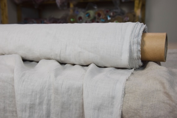Linen Fabric "Aura Gainsboro Gray" 125gsm. Very Pale Gray. Lightweight, Densely & Tightly Woven, 100% Linen, Prewashed Softened. IN STOCK!