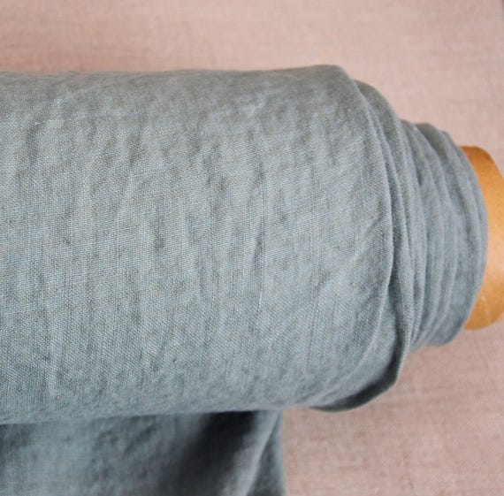 Linen Fabric - Soft "Gloria Jadeite Gingham", 200gsm (6oz), 5mm Check, Mellow Green Pastel, Pantone 16-5304, Premium Fabric, IN STOCK!