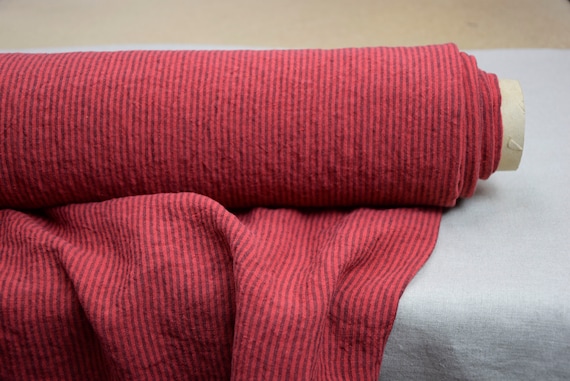 Linen Fabric - "Elba Cherry Tomato Red Candy Stripe", 200gsm (6oz), Soft Texture, Luxurious, Elegant Warm Red, Natural Drape, IN STOCK!