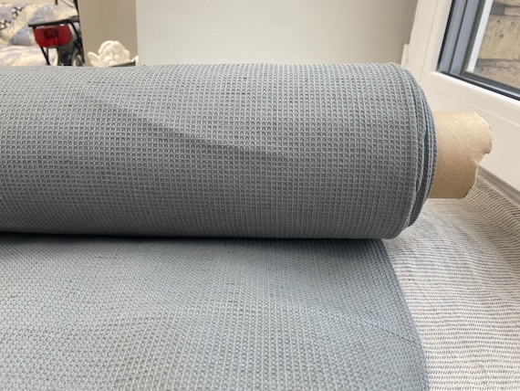 Linen/Cotton Fabric "Tutella Waffle Dark Gray" 200gsm (6oz/yd2). Small Diamond Honeycomb Pattern. For Bath, Kitchen, TravelTowels. IN STOCK.