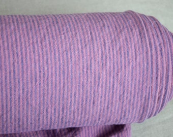 EN STOCK. Tejido 100% lino Elba Pink Violet Candy Stripes 200gsm. Rayas de 2,5 mm. Púrpura.