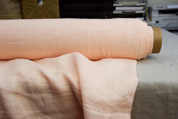 Pure Linen Fabric "Aura Pale Peach". Lightweight 125gsm/3.7oz Premium European 100% Linen. Softened. Summer clothing fabric. IN STOCK.