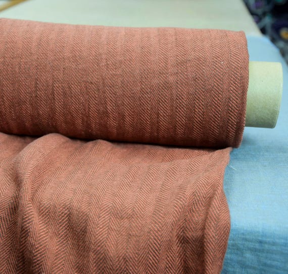 Fabric Linen - "Sigma Orange-Brown Herringbone", 220gsm, Broken Twill Weave, Rich Color, High Quality, Temporarily OUT OF STOCK!