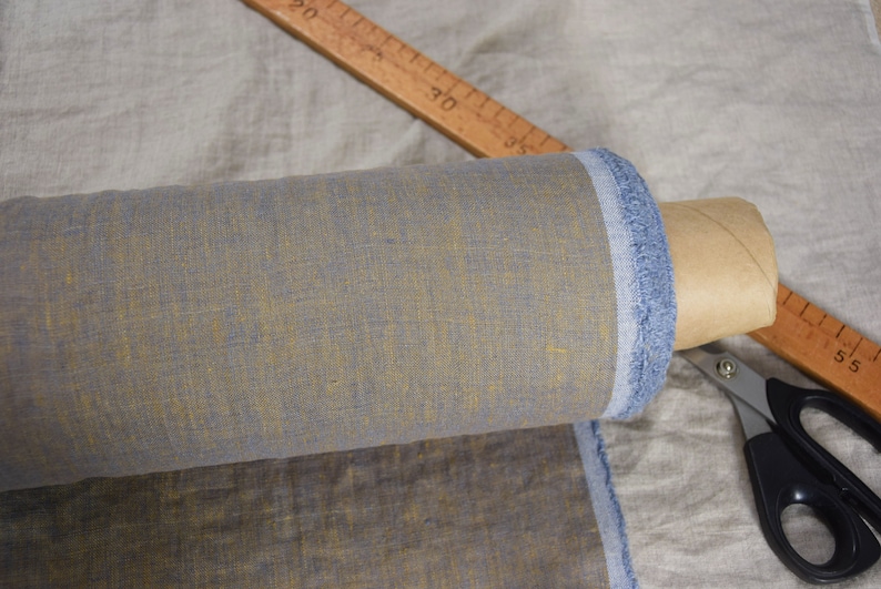 Washed-softened. copperblue colors Melange Pure 100/% linen fabric Margarita Blue Copper 190gsm