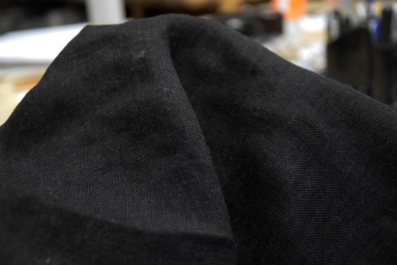 Linen/wool fabric (78/22%) Lana Black 240gsm (7.10oz/yd2).  2-sided. Washed-softened.