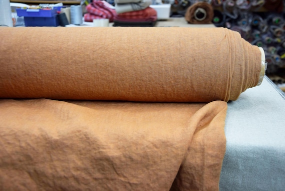 Pure 100% linen fabric Gloria Mocha Mousse 200gr/m2 (6oz/yd2). Pantone 17-1230 color of the year 2025. Light mellow brown. IN STOCK.